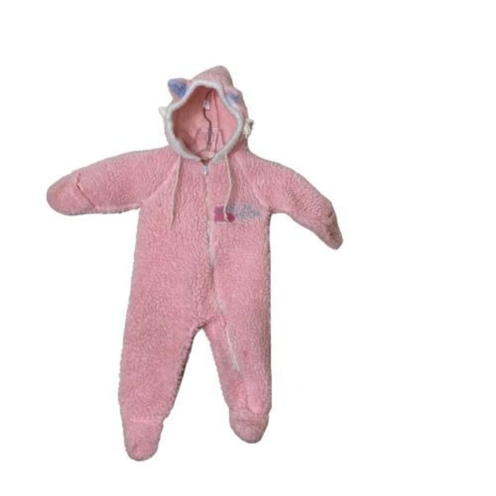 Vintage Obion baby Pink fleece Cat plush vinyl footsie pajamas Sz 6-12 mo